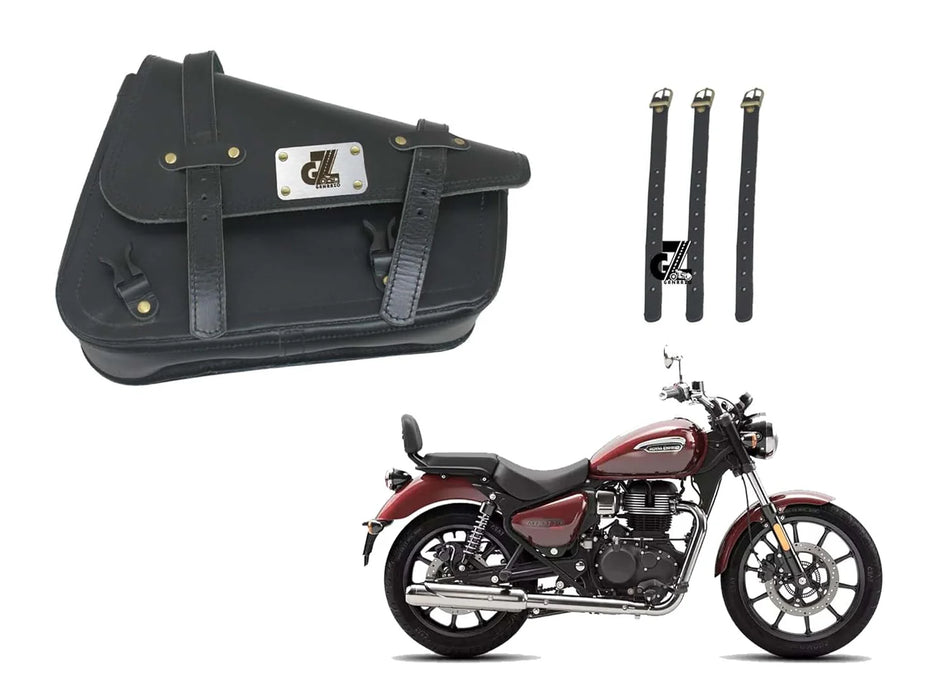 Black Leather Saddle Bag swingam Bag for Royal Enfield Meteor 350