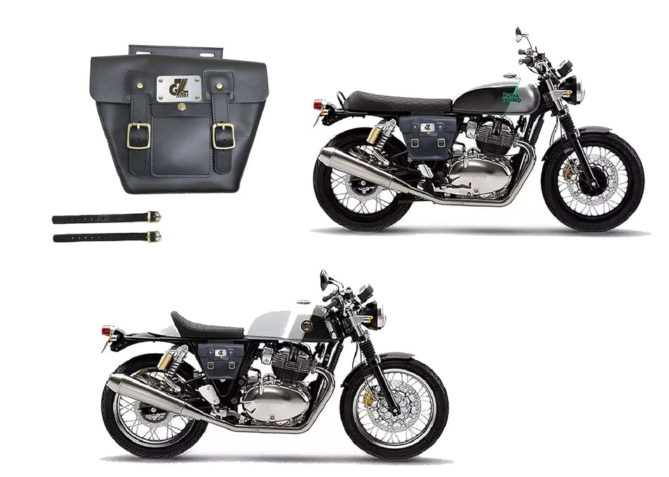Leather Side Pannel Bag with Straps & Rain Cover for Royal Enfield Continental GT & Interceptor 650
