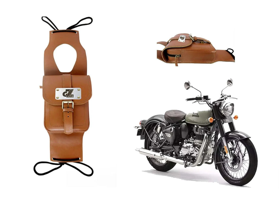 Leather Tank Strap Bag Tan Color for Royal Enfield New Classic Reborn 350