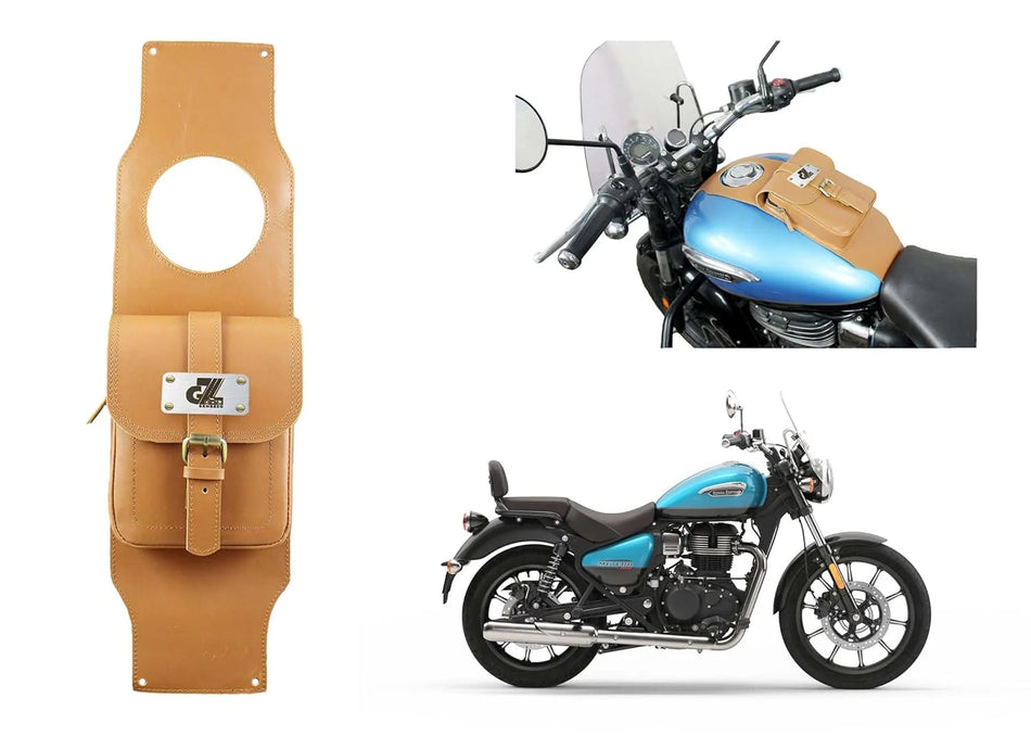 Leather Tank Strap Bag Tan for Royal Enfield Meteor 350