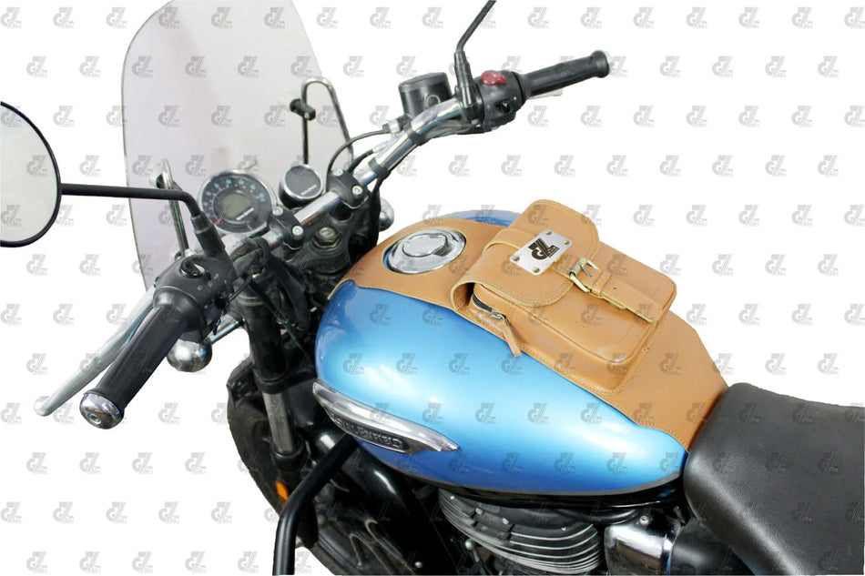 Leather Tank Strap Bag Tan for Royal Enfield Meteor 350