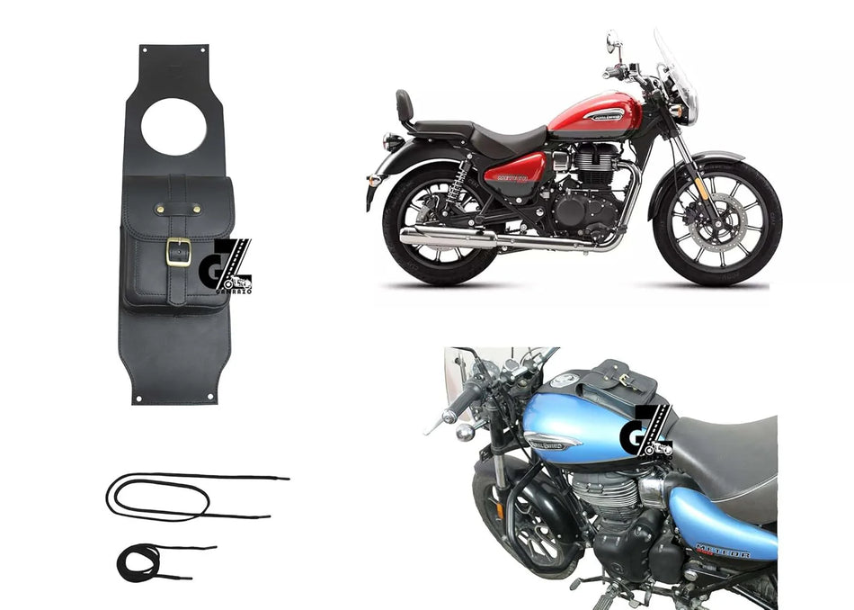 Leather Tank Strap Bag Black For Royal Enfield Meteor 350