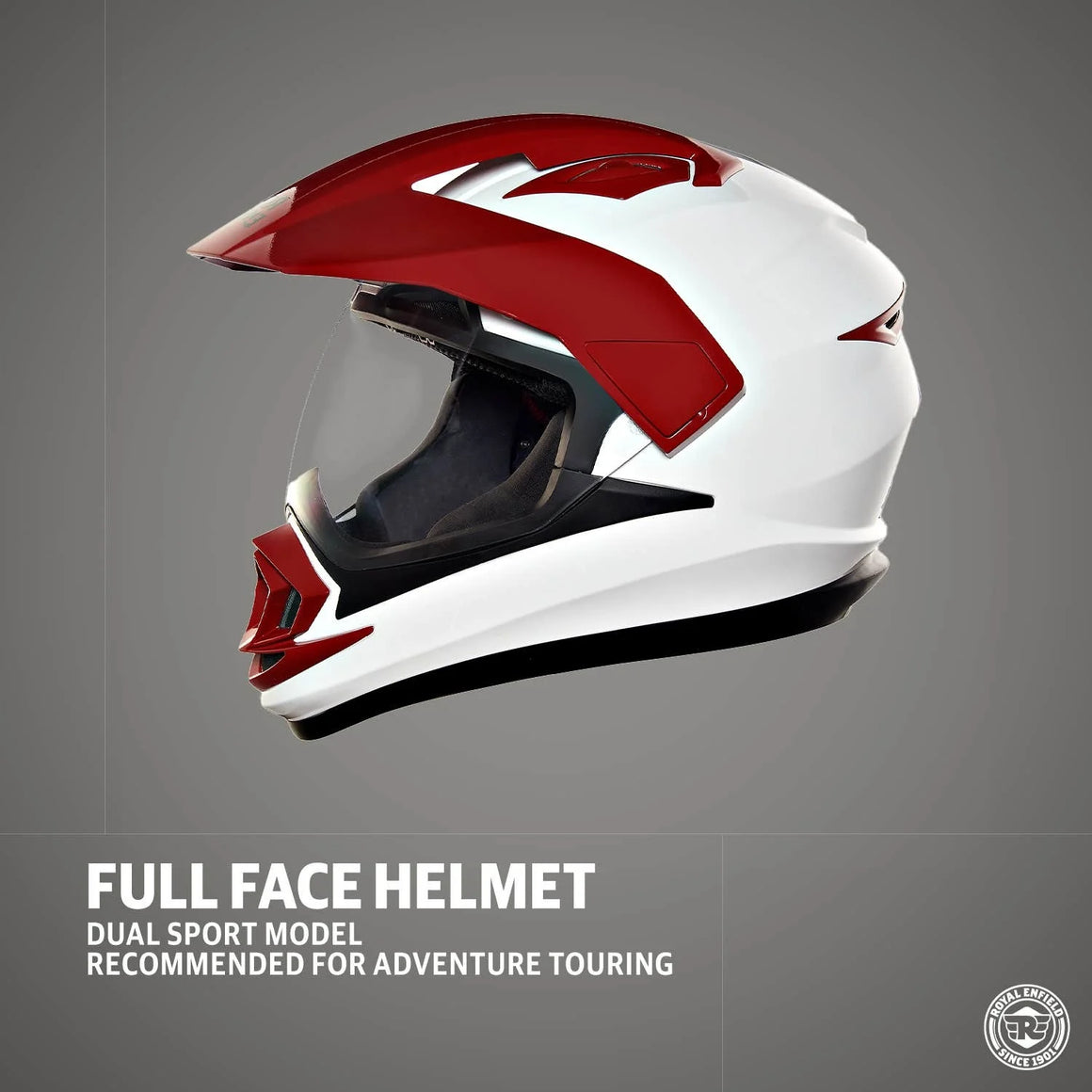 bike helmet for royal enfield ROYAL ENFIELD ESCAPADE HELMET WITH CLEAR VISOR WHITE & RED – Moto Marvels