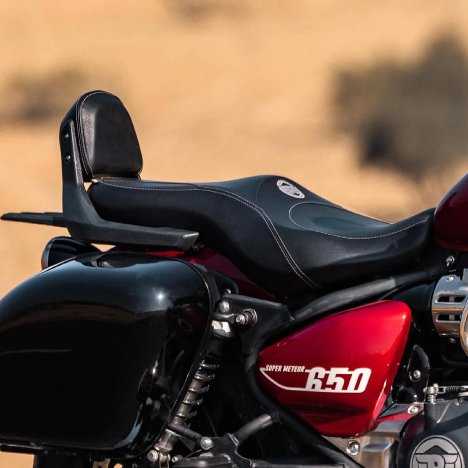 Black Deluxe Touring Dual Seat and Backrest Kit For Royal Enfield Super Meteor 650