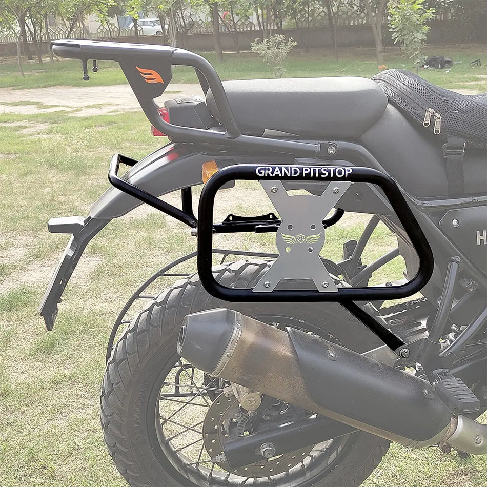 SADDLE STAY  (PAIR) BLACK & SLIVER  WITH JERRY CAN MOUNTING FOR HIMALAYAN 411