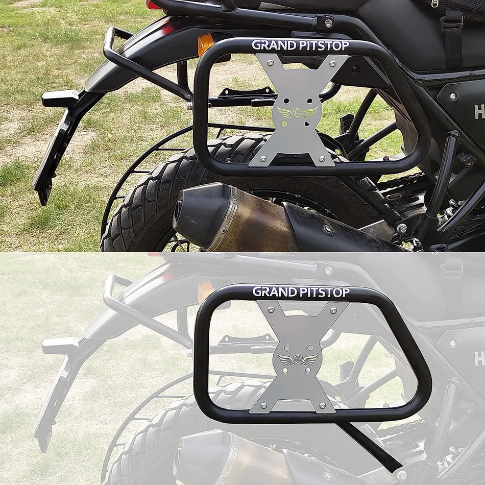 SADDLE STAY  (PAIR) BLACK & SLIVER  WITH JERRY CAN MOUNTING FOR HIMALAYAN 411