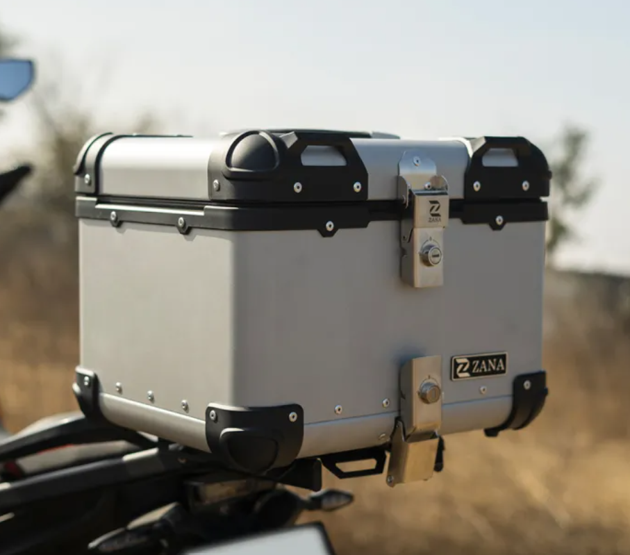 Universal Top Box Aluminium (45Ltr) R-flat Silver With Back Rest Cushion