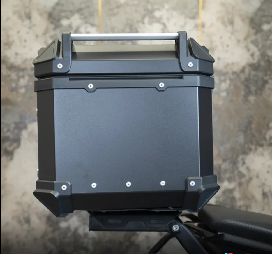 Universal Top Box Aluminium 55 ltr L-Flat Black With Back Rest Cushion