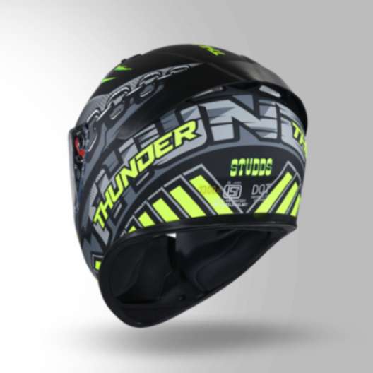 Studds Thunder D5 Decor Matt Black & Yellow With Spoiler – Full Face Helmets