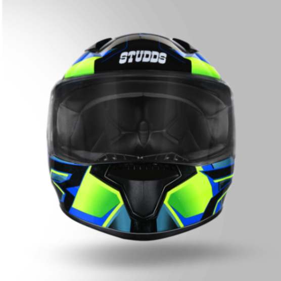 Studds Thunder D6 Decor Black  Green & Blue With Spoiler – Full Face Helmets
