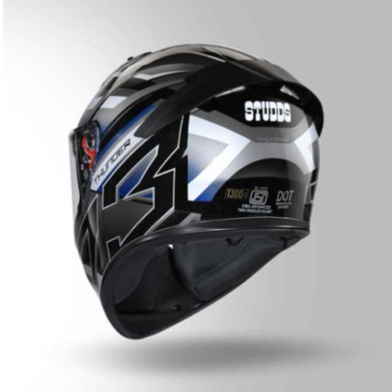 Studds Thunder D6 Decor Black  Grey & White With Spoiler – Full Face Helmets