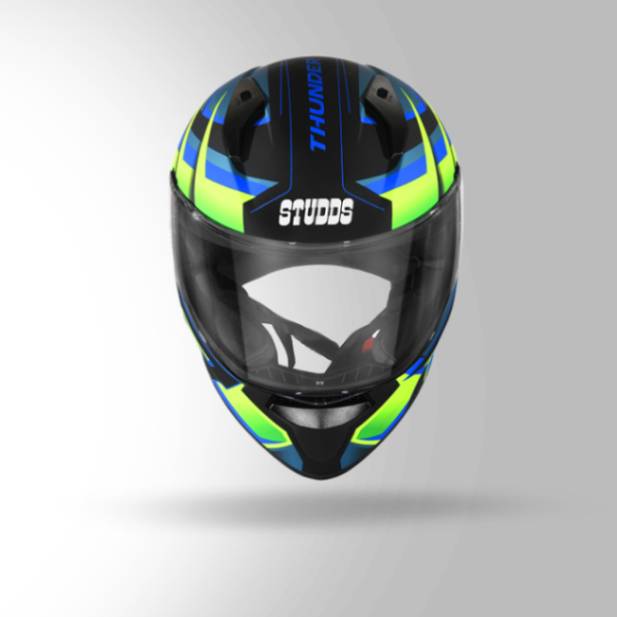 Studds Thunder D6 Decor Matt Black / Green & Blue With Spoiler – Full Face Helmets