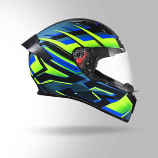 Studds Thunder D6 Decor Matt Black / Green & Blue With Spoiler – Full Face Helmets