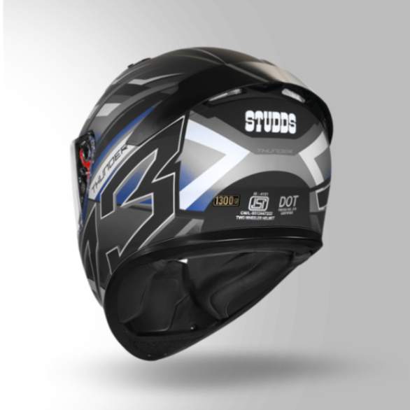 Studds Thunder D6 Decor Matt Black / Grey & White With Spoiler – Full Face Helmets