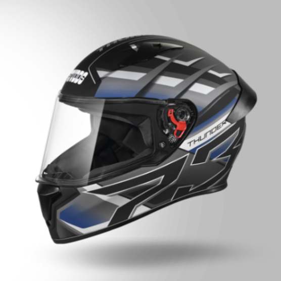 Studds Thunder D6 Decor Matt Black / Grey & White With Spoiler – Full Face Helmets