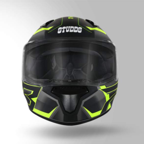 Studds Thunder D6 Decor Matt Black / Grey & Yellow With Spoiler – Full Face Helmets