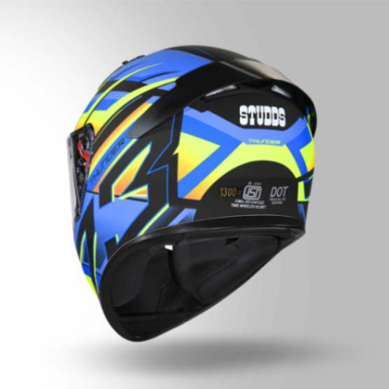 Studds Thunder D6 Decor Matt Black / Orange & Blue With Spoiler – Full Face Helmets