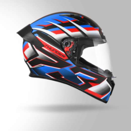 Studds Thunder D6 Decor Matt Black / White & Blue With Spoiler – Full Face Helmets