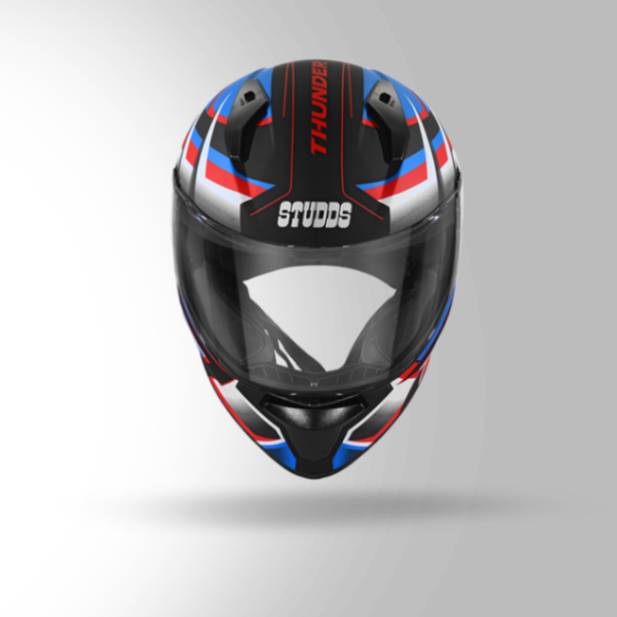 Studds Thunder D6 Decor Matt Black / White & Blue With Spoiler – Full Face Helmets