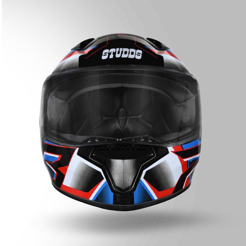 Studds Thunder D6 Decor Black  White & Blue With Spoiler – Full Face Helmets
