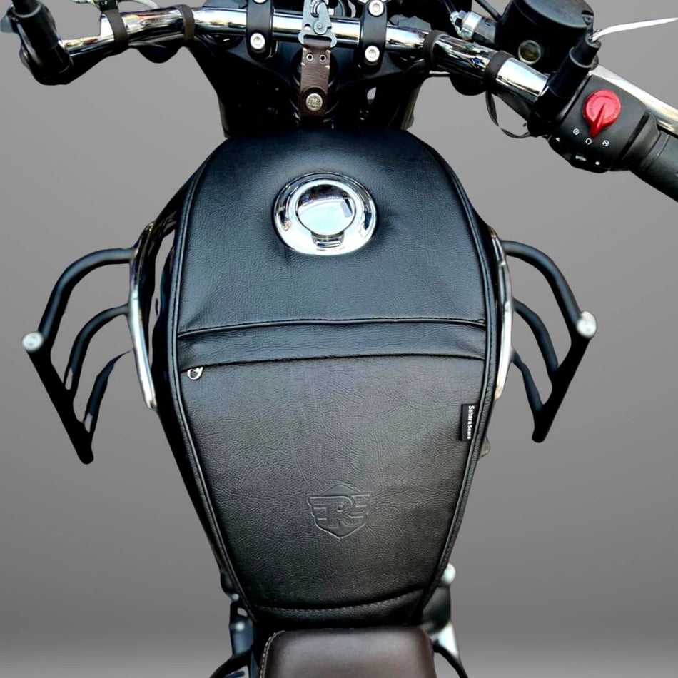 Single Zip Plain Tank Cover (Black) For R.E Meteor 350 Fireball/Stellar/Supernova