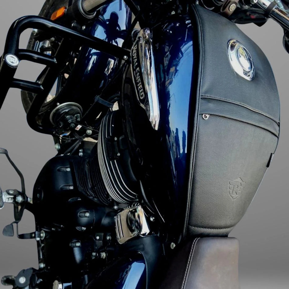 Single Zip Plain Tank Cover (Black) For R.E Meteor 350 Fireball/Stellar/Supernova