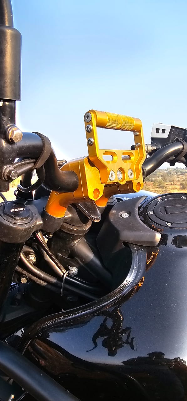 Handle Bar Riser With Mobile Mount Combo (Gold)  Himalayan 450