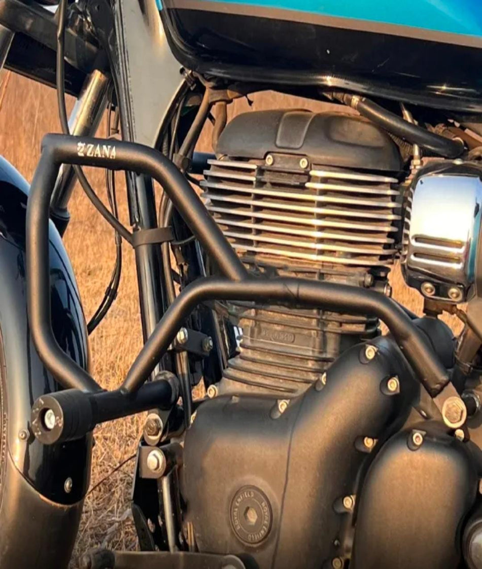 Crash Guard With Slider Texture Matt Black Steel For Meteor 350