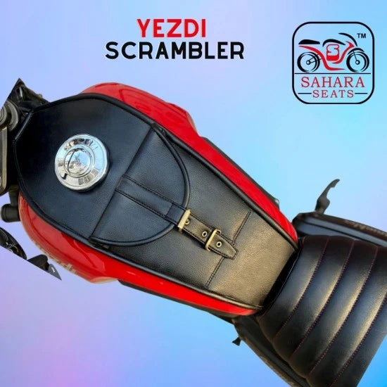 Leather Finish Tank Cover (Black) For Yezdi Scrambler