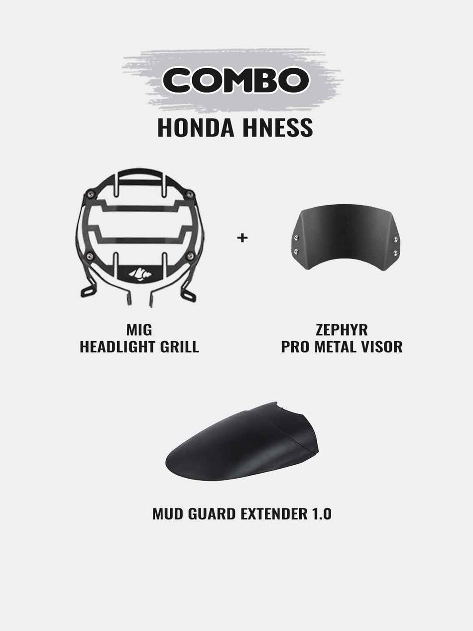 HNESS COMBO-MIG HEADLIGHT GRILL+ZEPHYR METAL VISOR+MUDGUARD EXTENDER