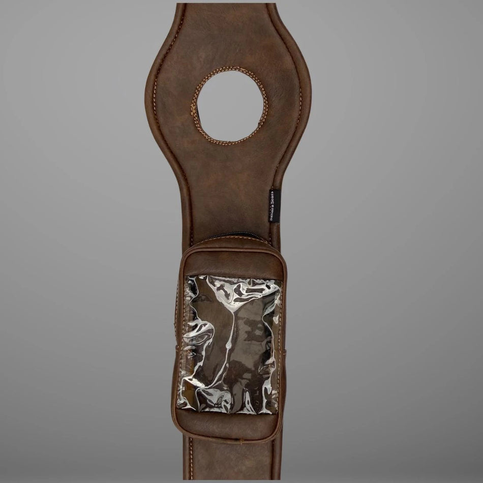 Leather Finish Tank Strap With Mobile Pouch (Dual Tone Brown)For R.E Interceptor 650/Continental GT650