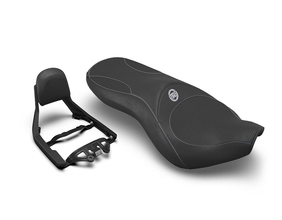 Black Deluxe Touring Dual Seat and Backrest Kit For Royal Enfield Super Meteor 650