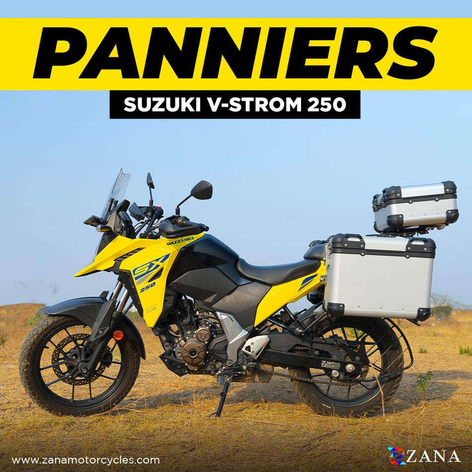 Zana- Panniers( 36 LTR )Aluminium R-Flat Silver With Frame For Suzuki V-Strom 250