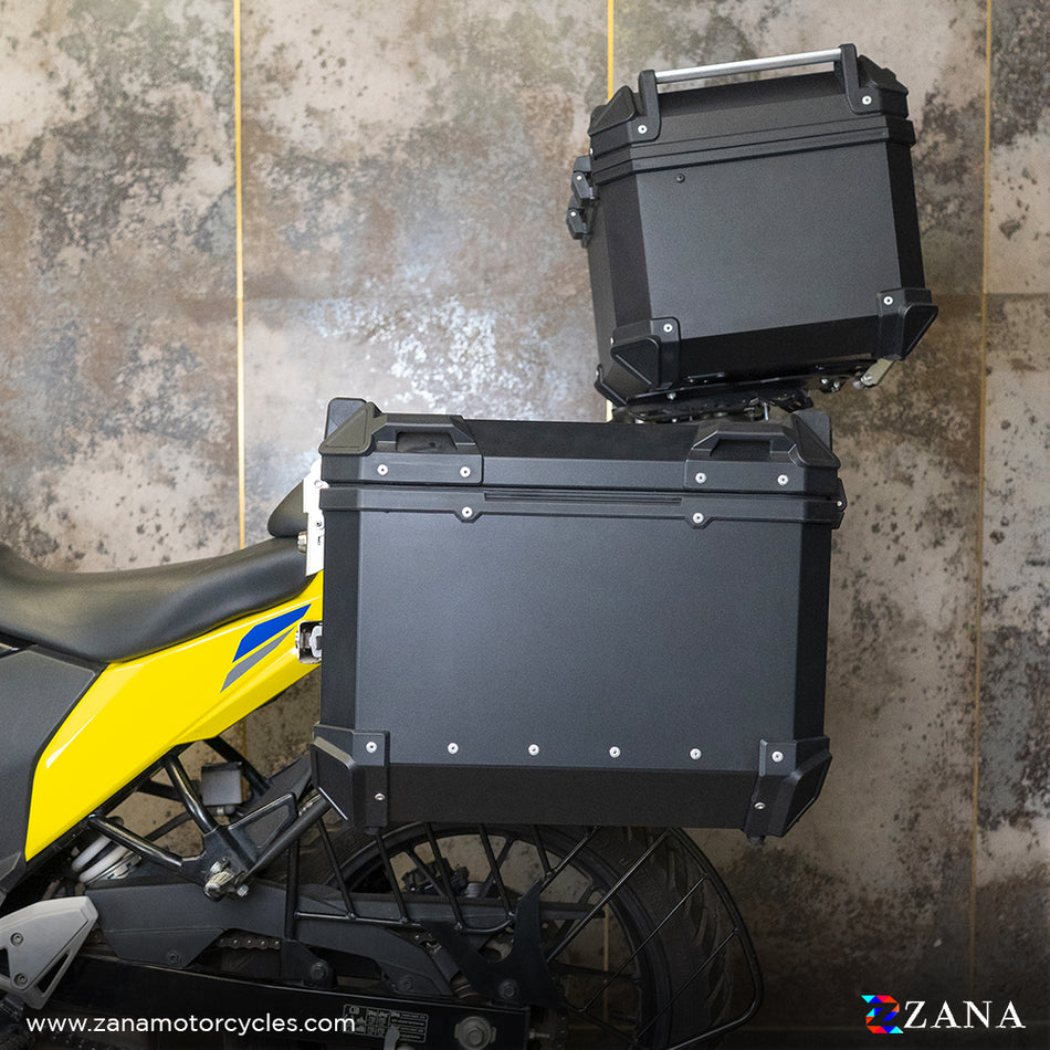 Zana- Panniers( 36 LTR )Aluminium L-Flat Black With Frame For Suzuki V-Strom 250